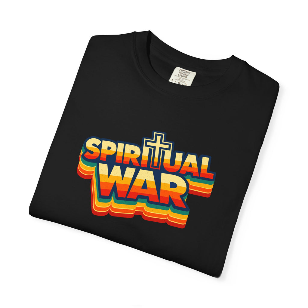 Spiritual War Retro T-Shirt — Garment-Dyed Cross Graphic Tee