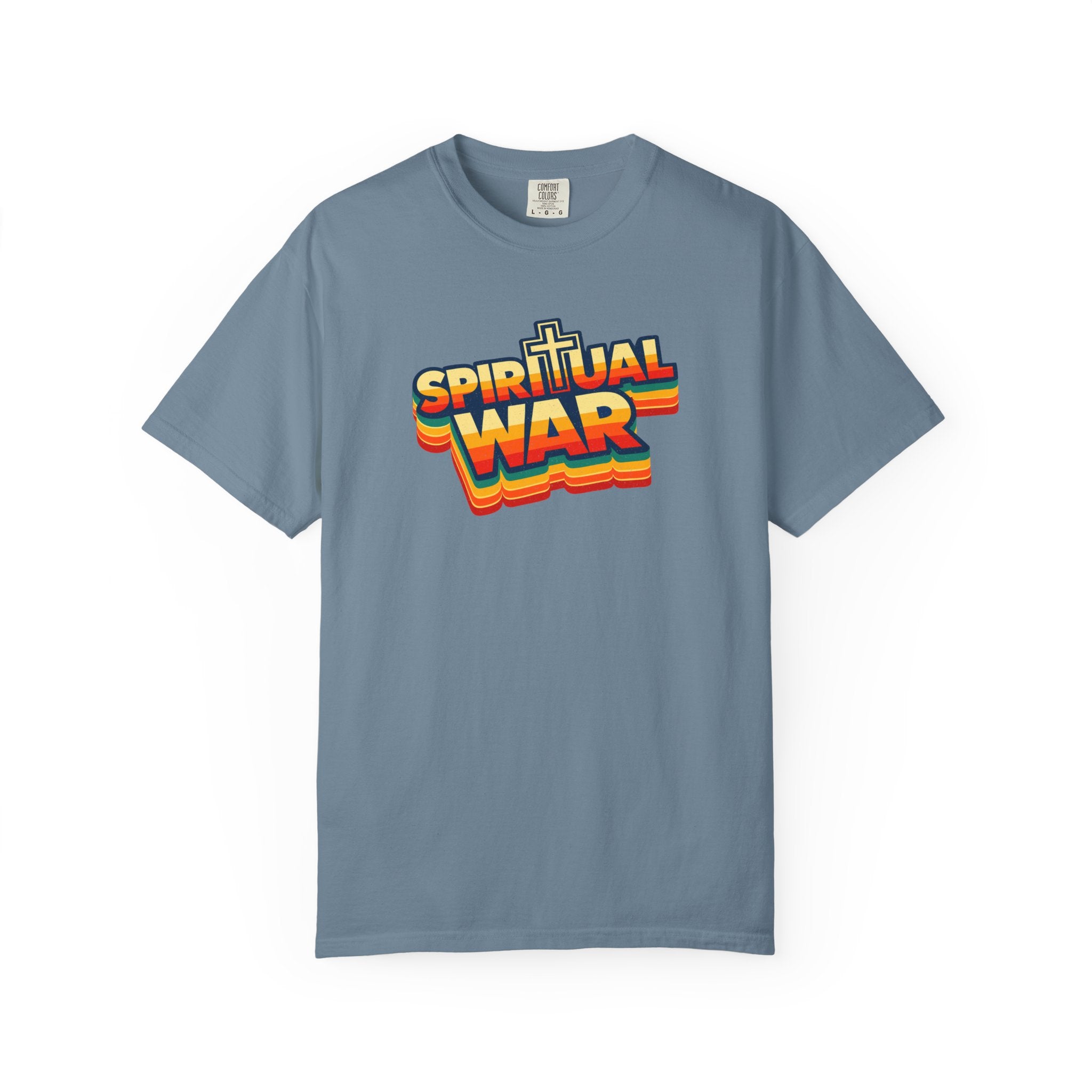 Spiritual War Retro T-Shirt — Garment-Dyed Cross Graphic Tee