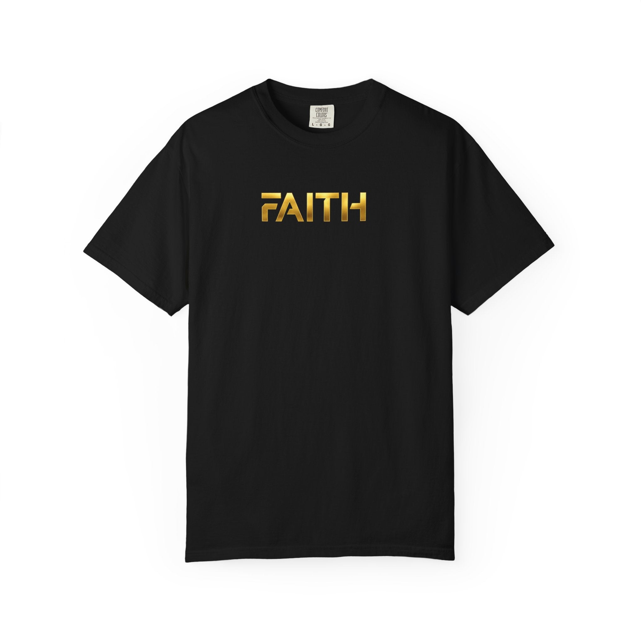 Faith Graphic T-Shirt — Minimal Gold Text Spiritual Tee
