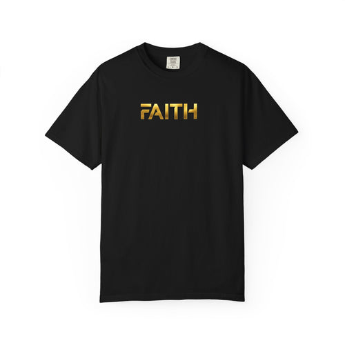 Faith Graphic T-Shirt — Minimal Gold Text Spiritual Tee
