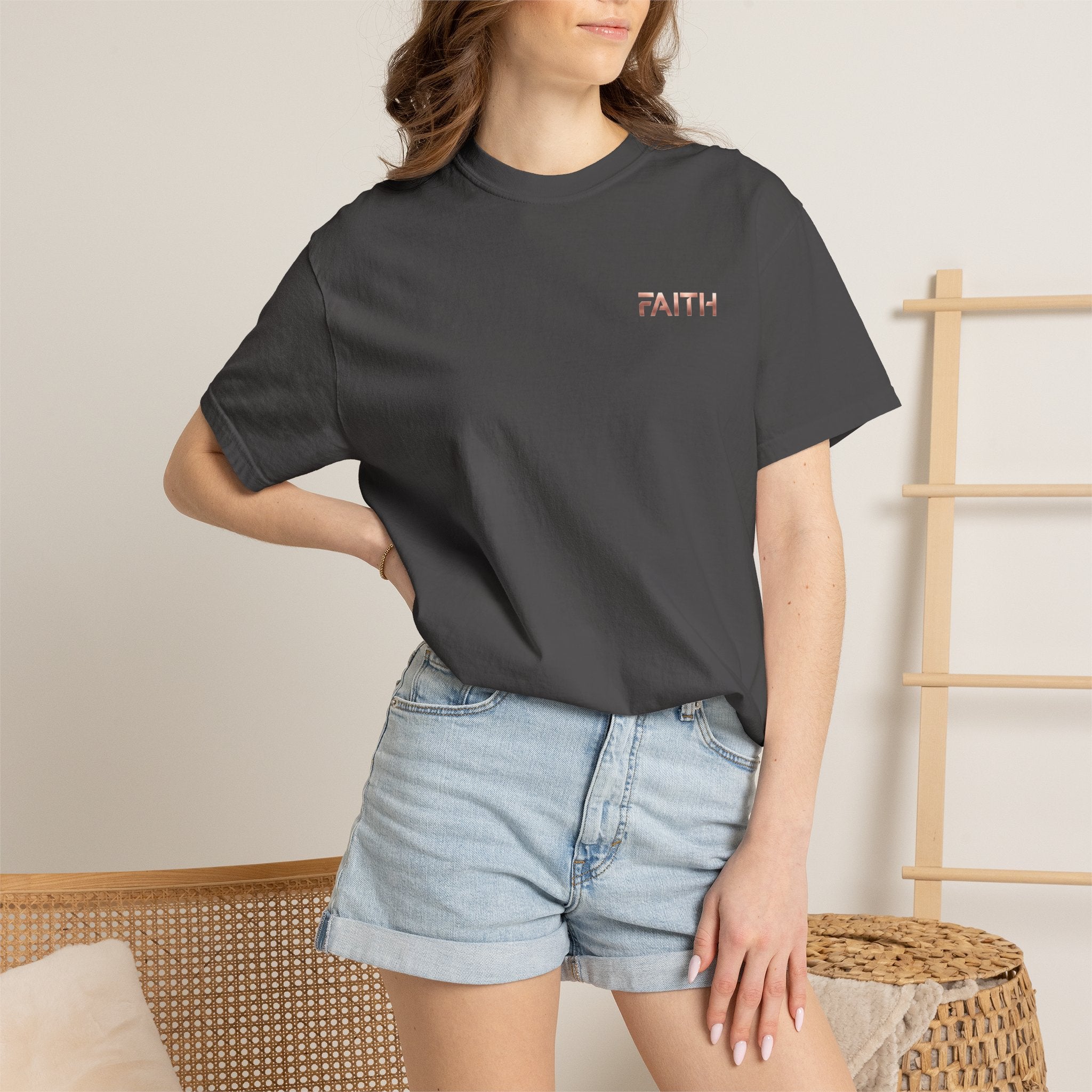 Faith Graphic T-Shirt — Minimalist Rose Gold Text Tee