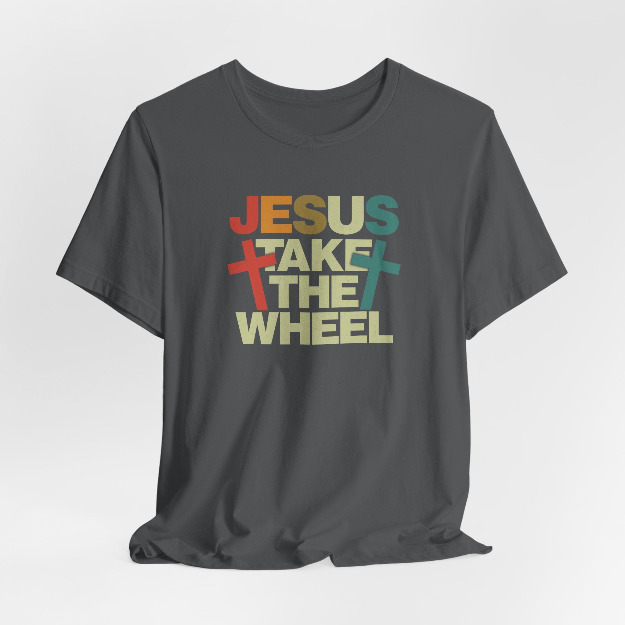 Jesus Take The Wheel Retro T-Shirt — Vintage Multicolour Faith Tee