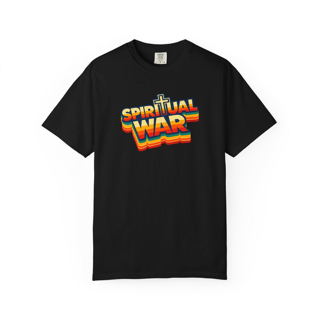 Spiritual War Retro T-Shirt — Garment-Dyed Cross Graphic Tee
