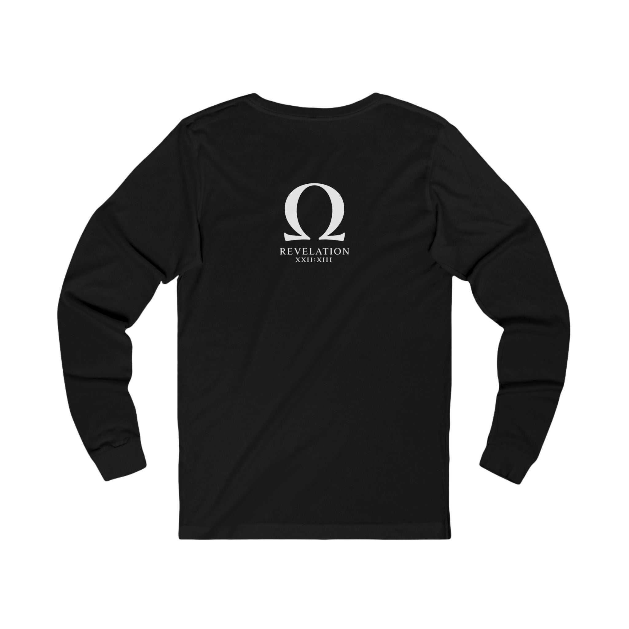 Revelation Alpha & Omega Long Sleeve Tee — Faith-Inspired Black Shirt