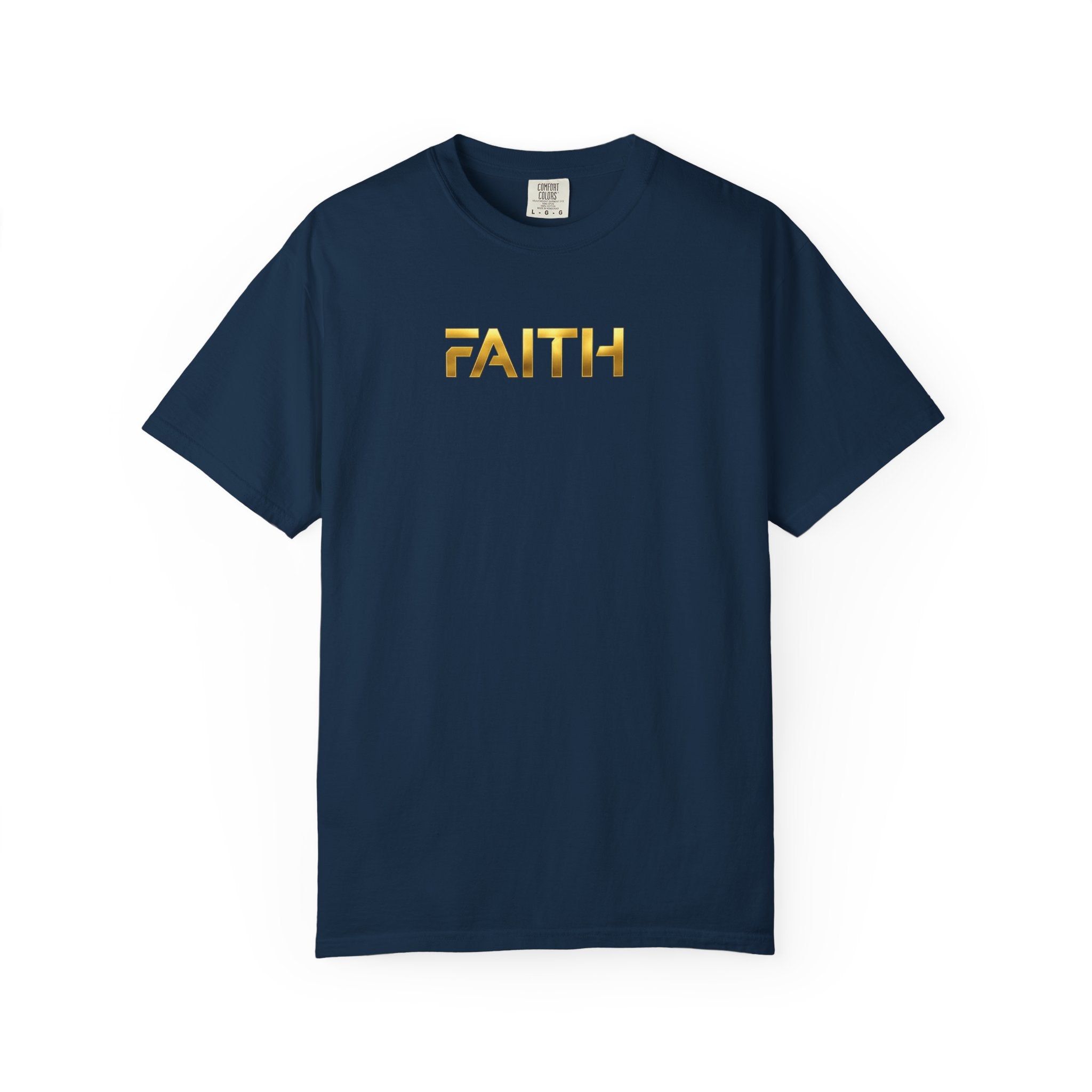 Faith Graphic T-Shirt — Minimal Gold Text Spiritual Tee