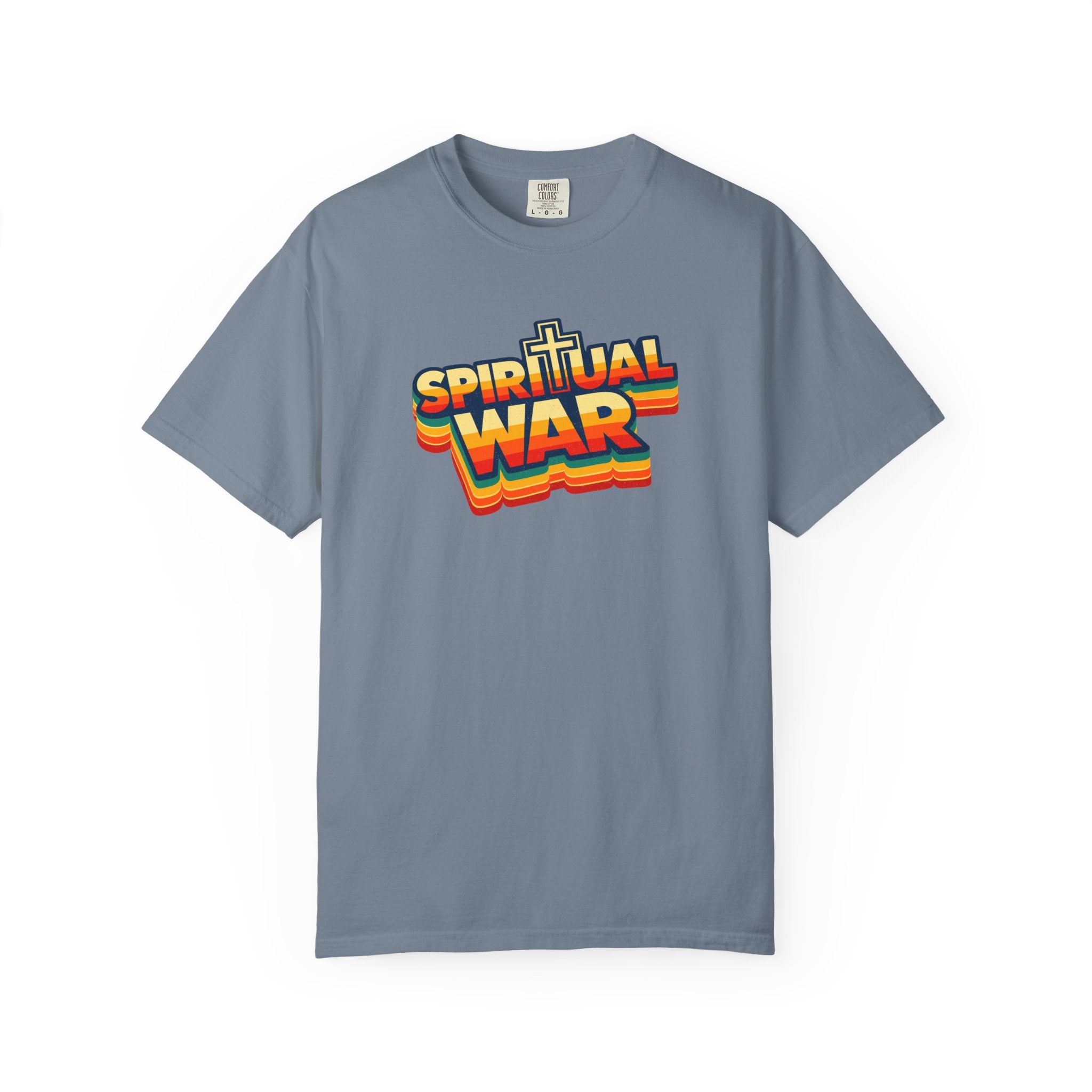 Spiritual War Retro T-Shirt — Garment-Dyed Cross Graphic Tee