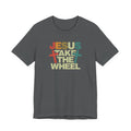 Jesus Take The Wheel Retro T-Shirt — Vintage Multicolour Faith Tee