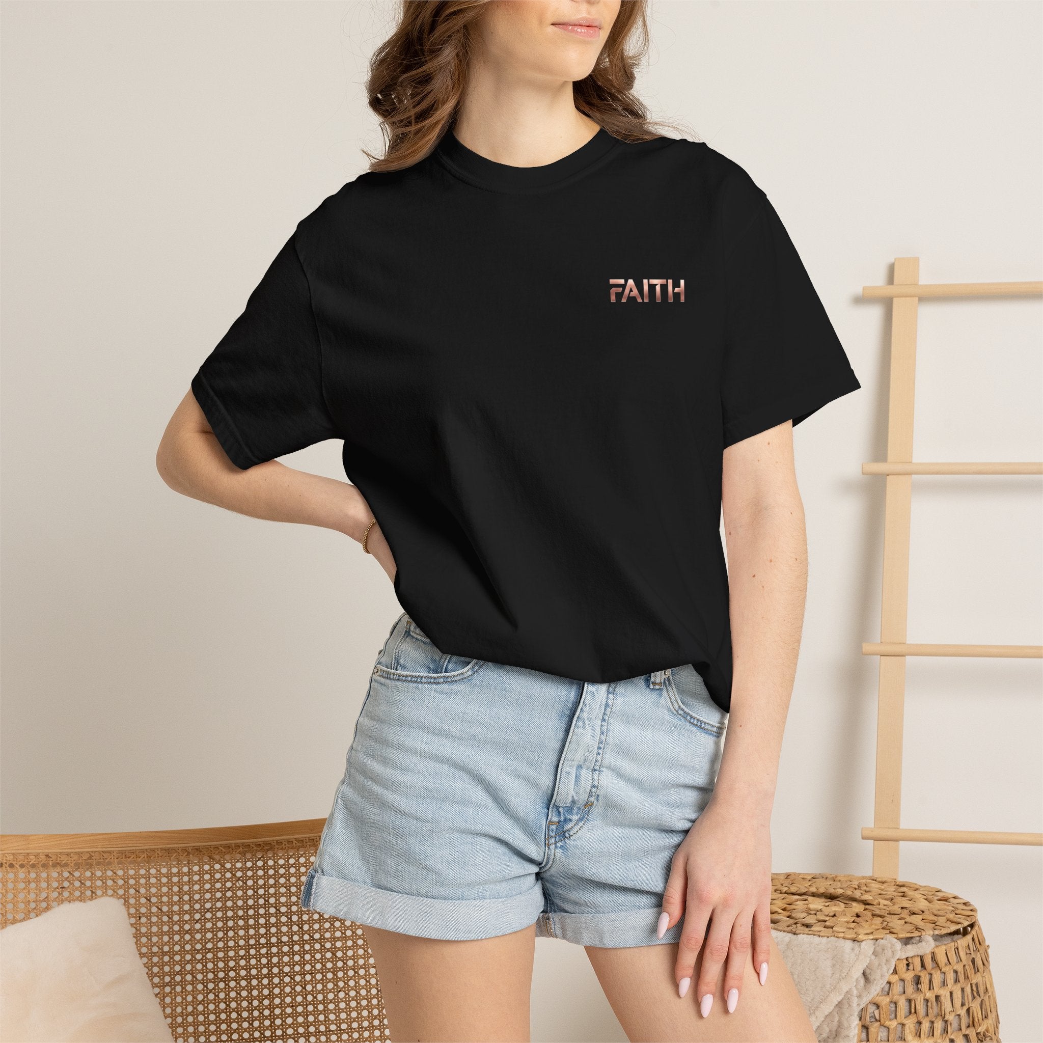 Faith Graphic T-Shirt — Minimalist Rose Gold Text Tee