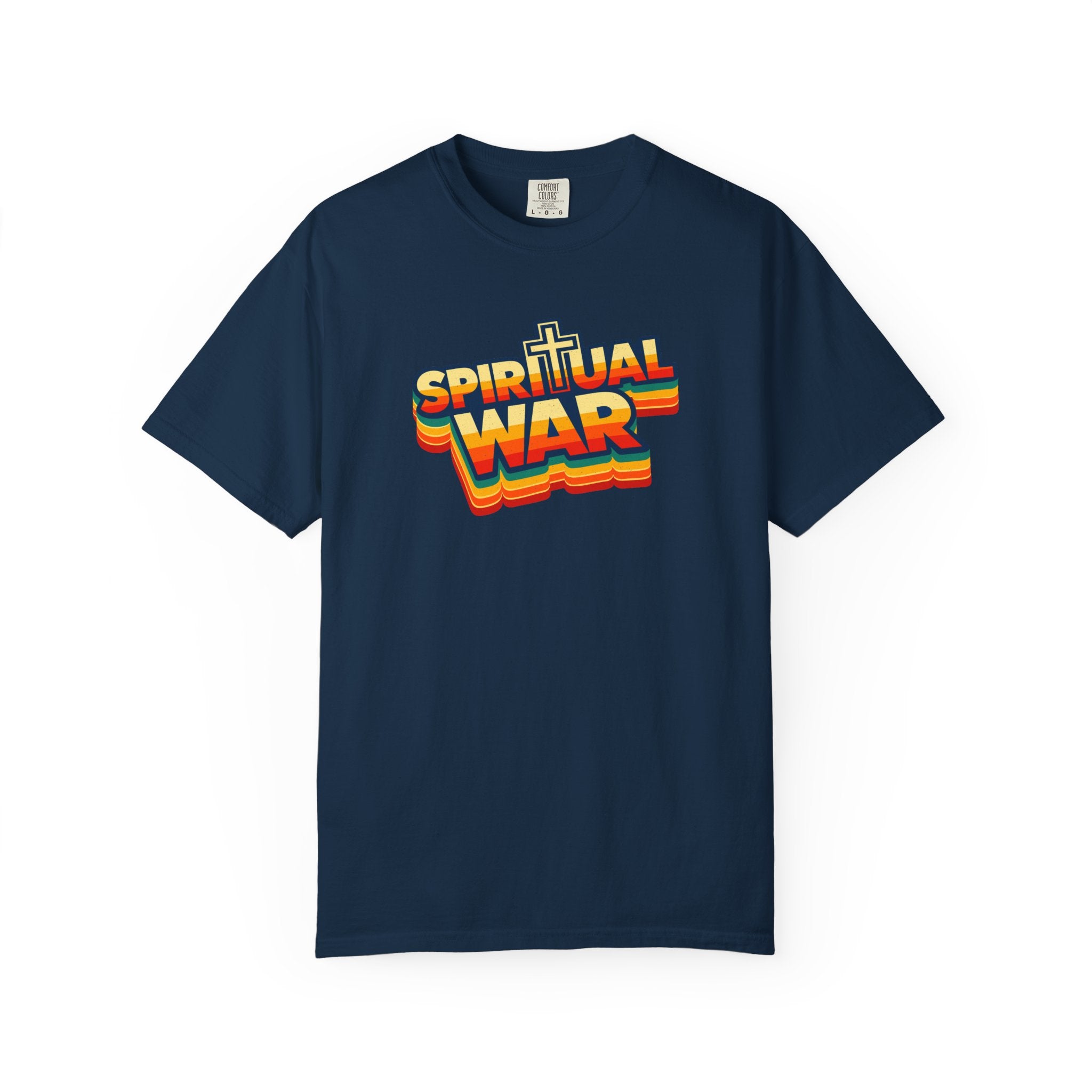 Spiritual War Retro T-Shirt — Garment-Dyed Cross Graphic Tee