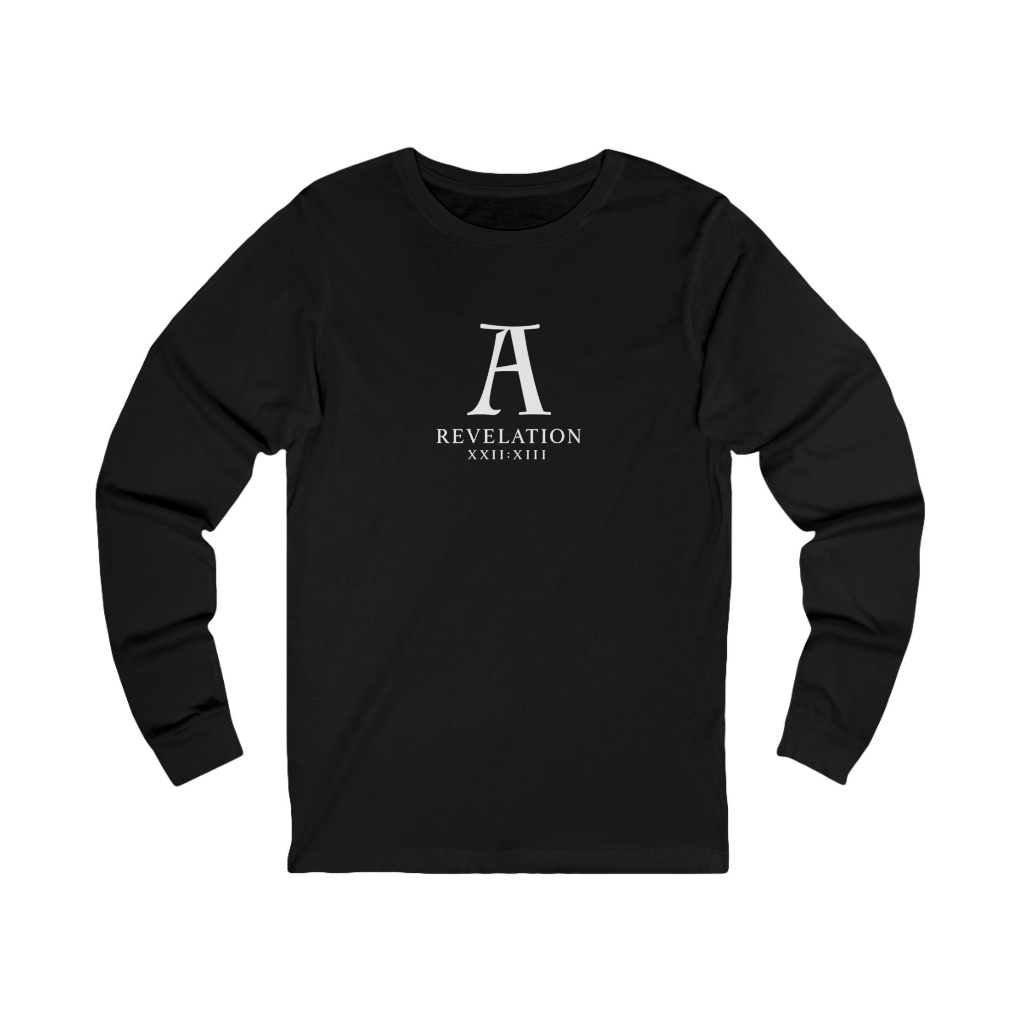 Revelation Alpha & Omega Long Sleeve Tee — Faith-Inspired Black Shirt