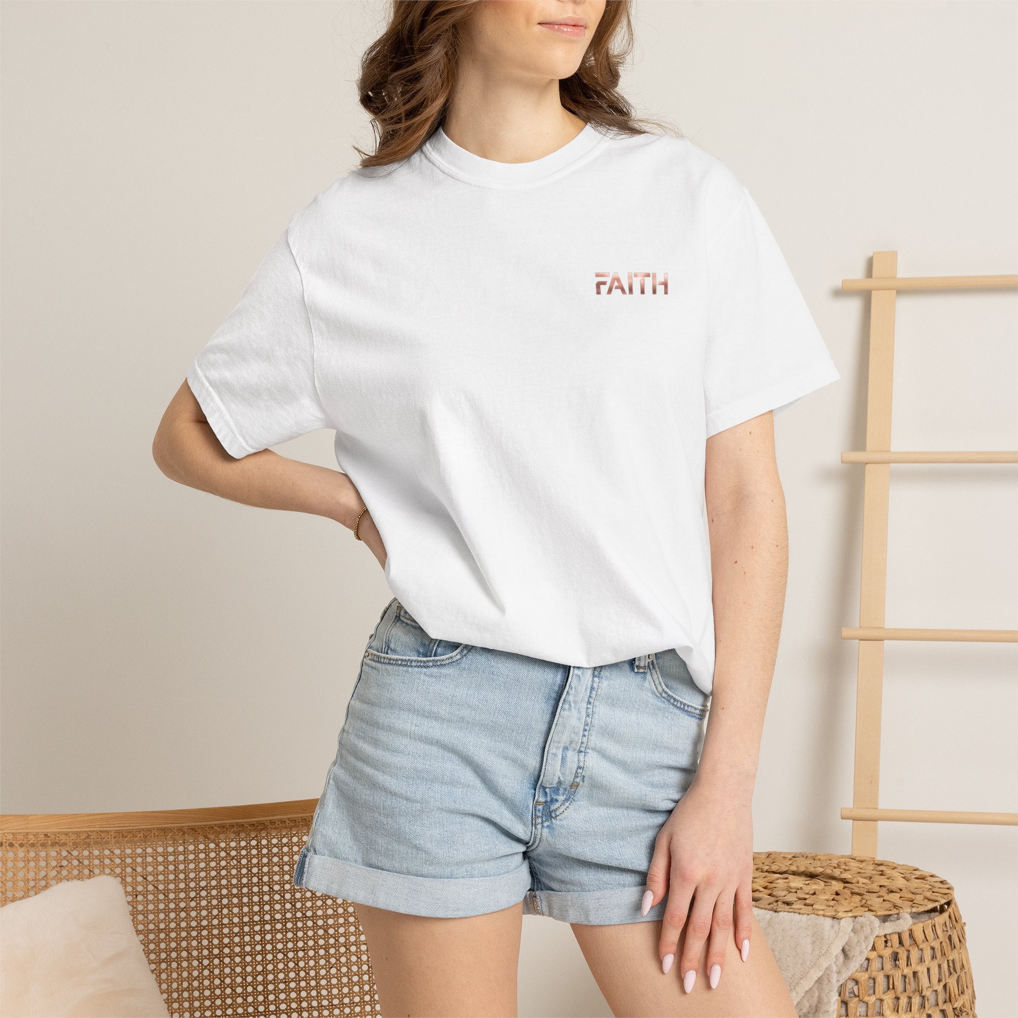 Faith Graphic T-Shirt — Minimalist Rose Gold Text Tee