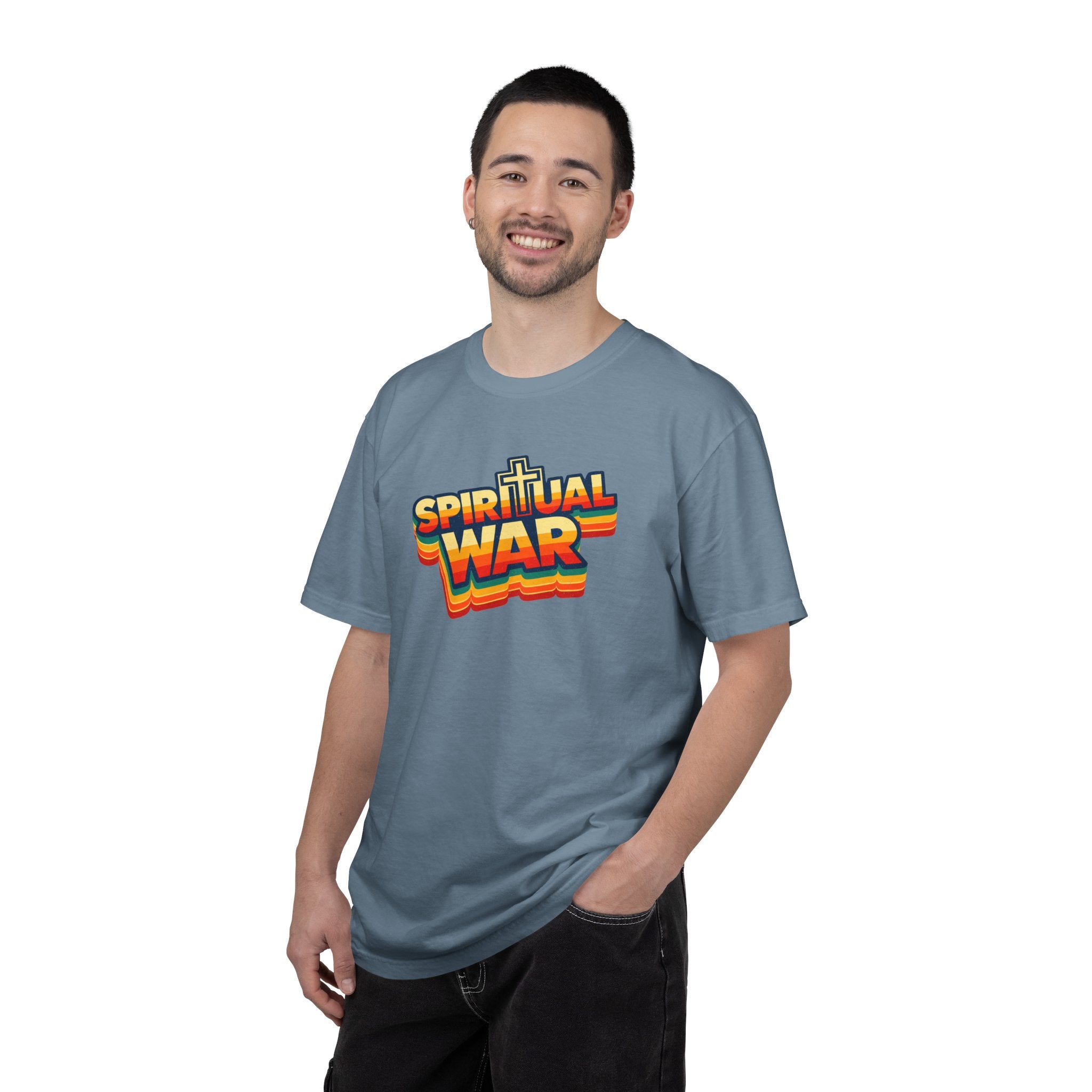 Spiritual War Retro T-Shirt — Garment-Dyed Cross Graphic Tee