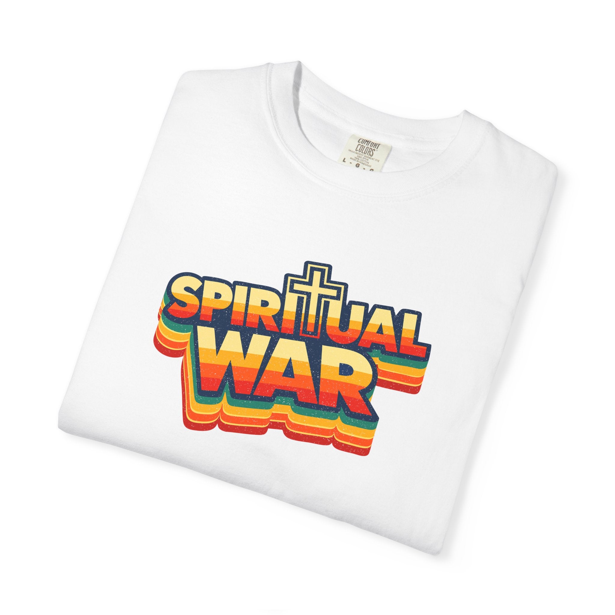 Spiritual War Retro T-Shirt — Garment-Dyed Cross Graphic Tee