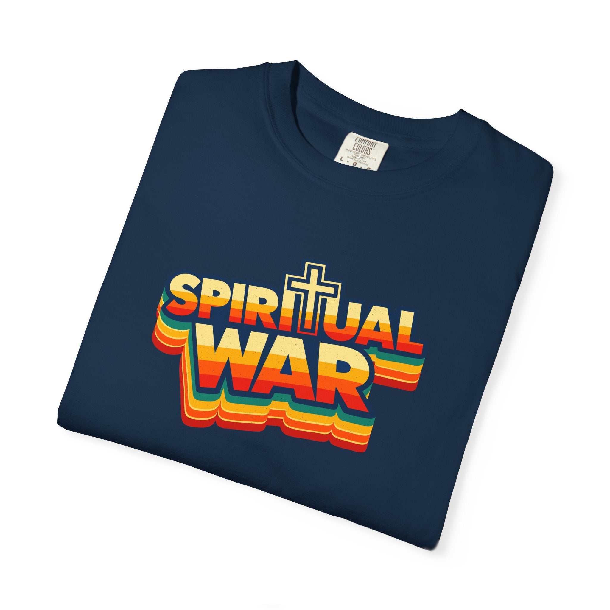 Spiritual War Retro T-Shirt — Garment-Dyed Cross Graphic Tee