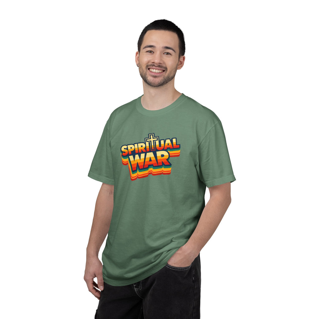 Spiritual War Retro T-Shirt — Garment-Dyed Cross Graphic Tee