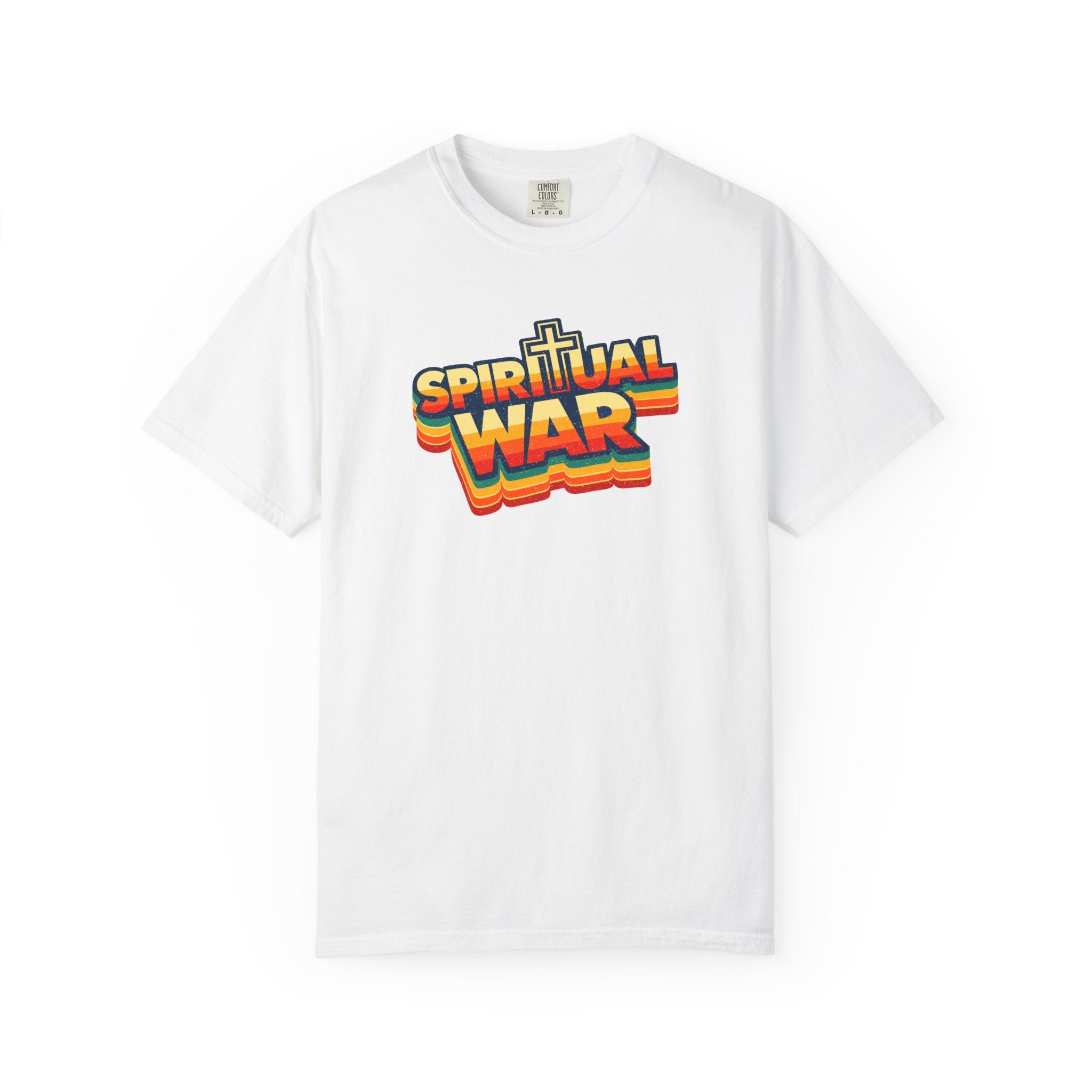 Spiritual War Retro T-Shirt — Garment-Dyed Cross Graphic Tee