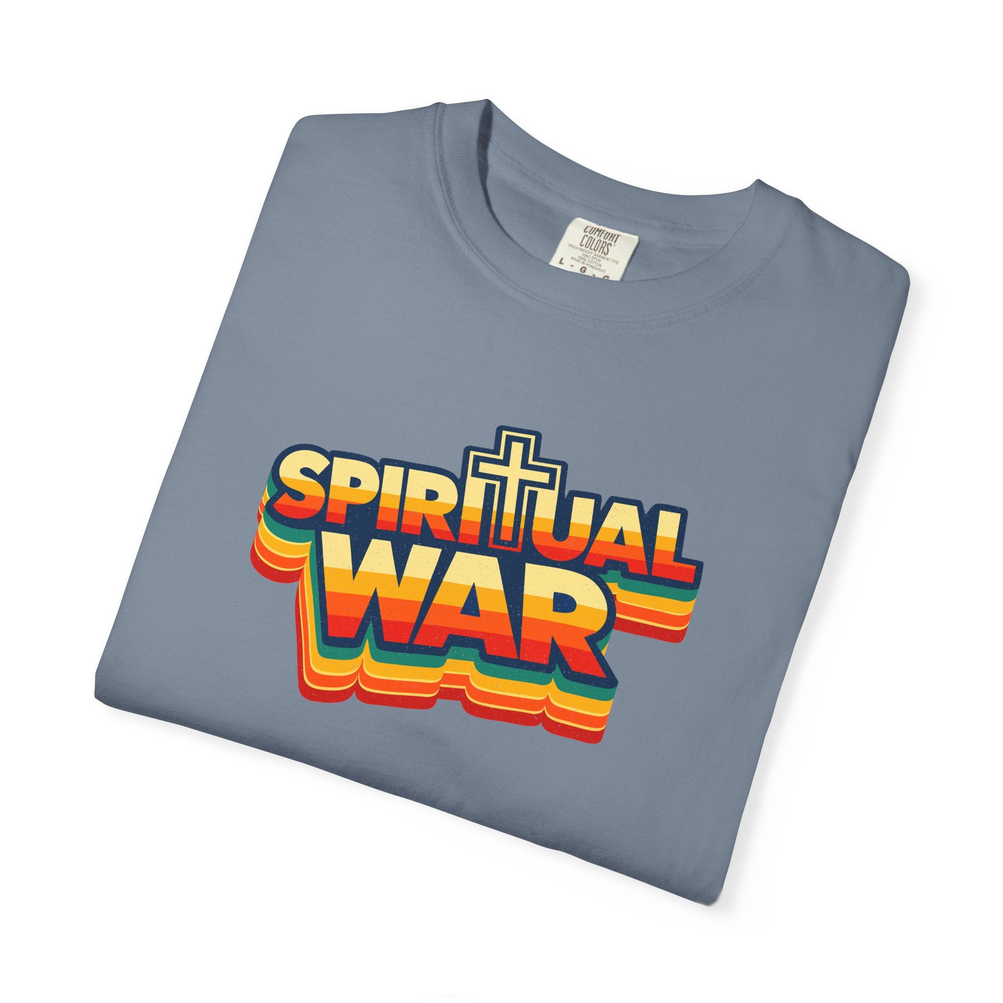 Spiritual War Retro T-Shirt — Garment-Dyed Cross Graphic Tee