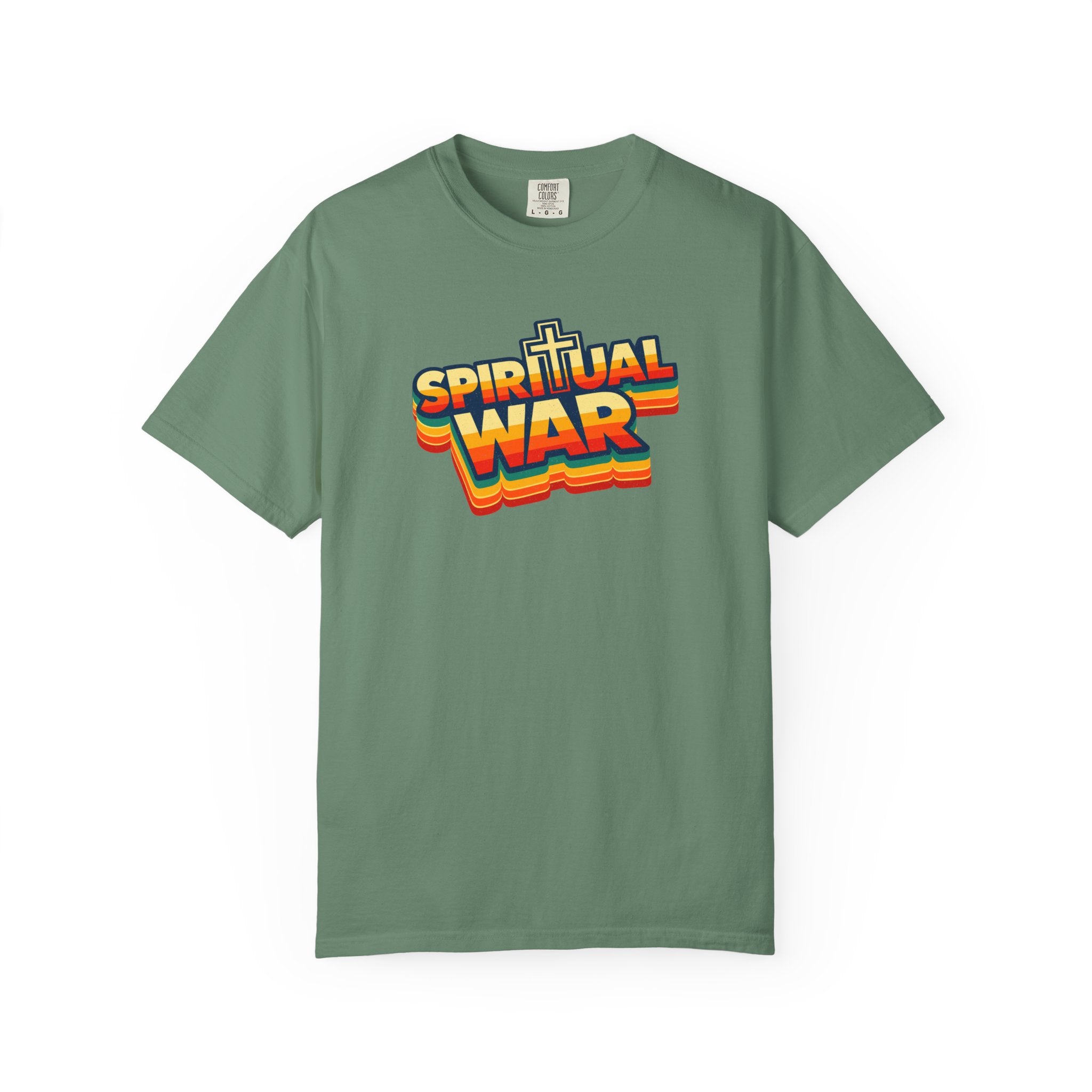 Spiritual War Retro T-Shirt — Garment-Dyed Cross Graphic Tee