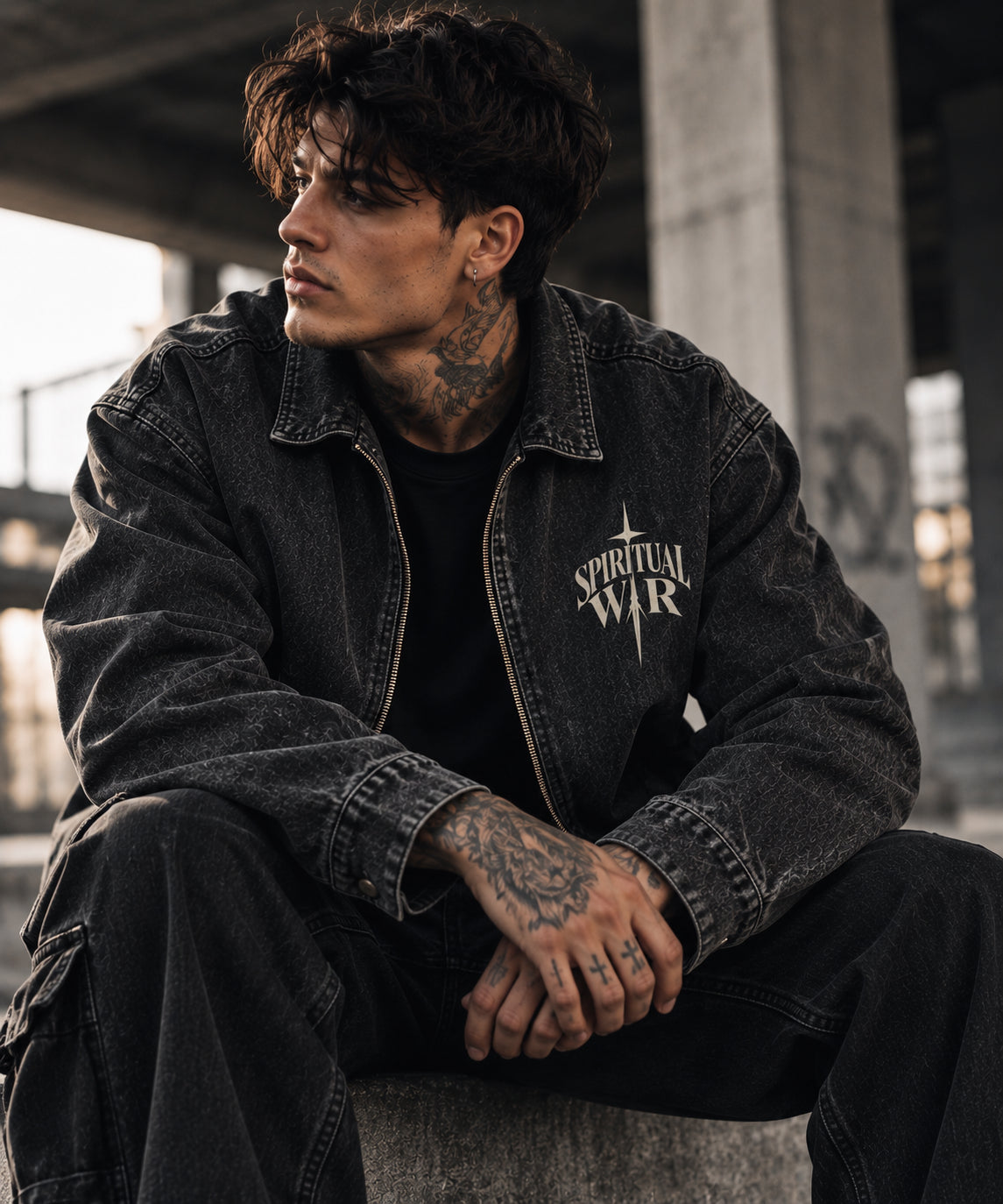 Spiritual War — Vintage Washed Denim Jacket
