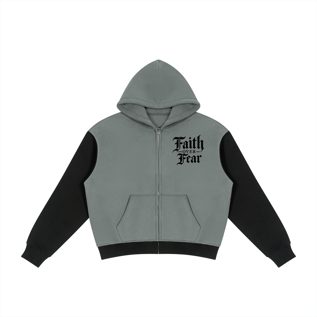 FAITH OVER FEAR COLOUR BLOCK FLEECE ZIP HOODIE
