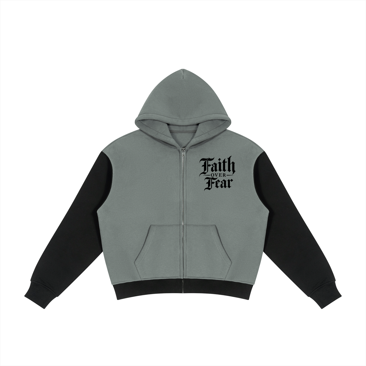 FAITH OVER FEAR COLOUR BLOCK FLEECE ZIP HOODIE