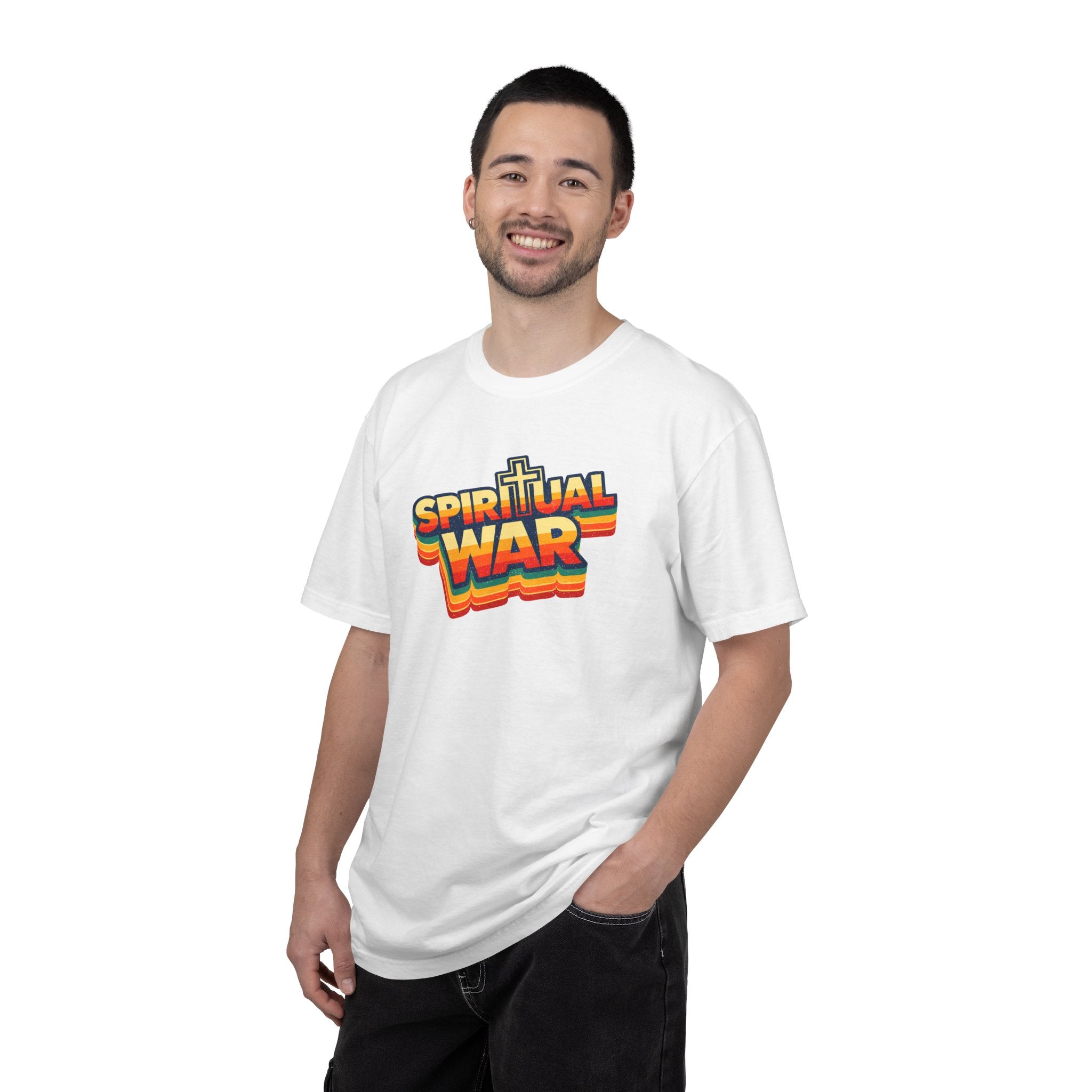 Spiritual War Retro T-Shirt — Garment-Dyed Cross Graphic Tee