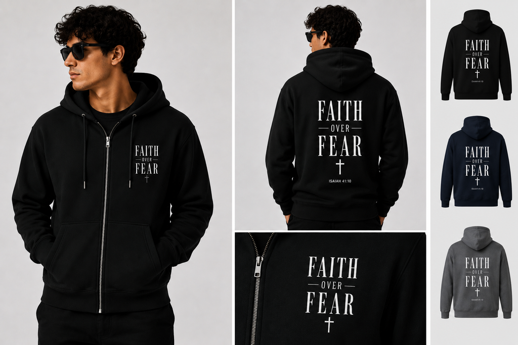 Faith Over Fear Zip Hoodie – Christian Isaiah 41:10