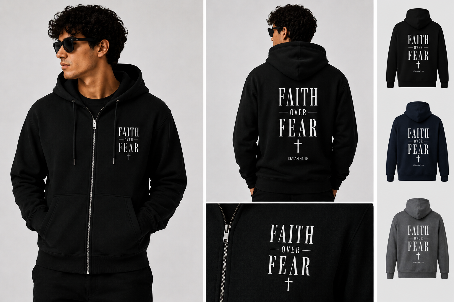 Faith Over Fear Zip Hoodie – Christian Isaiah 41:10