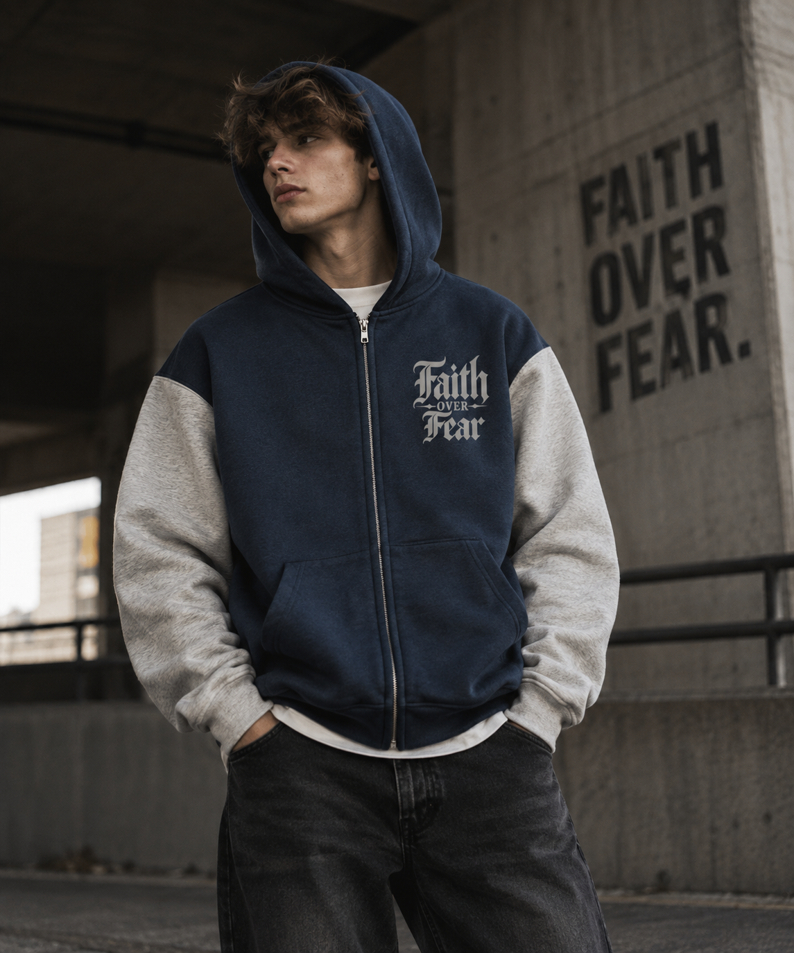 Faith Over Fear Colour Block Zip Hoodie