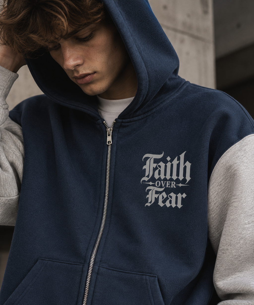 Faith Over Fear Colour Block Zip Hoodie