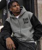 FAITH OVER FEAR COLOUR BLOCK FLEECE ZIP HOODIE