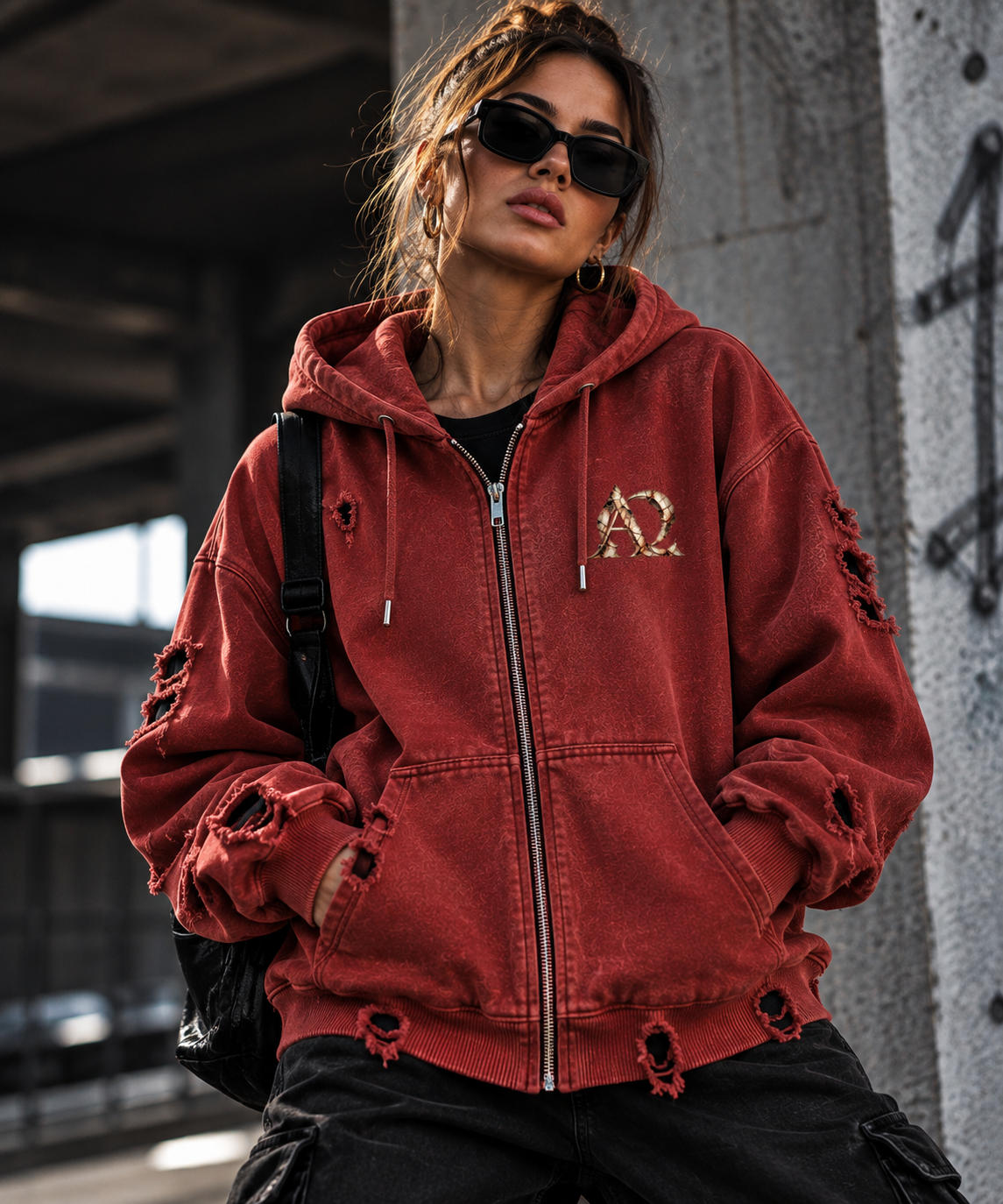 Alpha & Omega — Revelation Distressed Zip Hoodie — Red