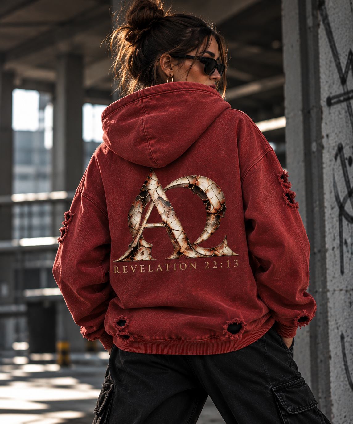 Alpha & Omega — Revelation Distressed Zip Hoodie — Red