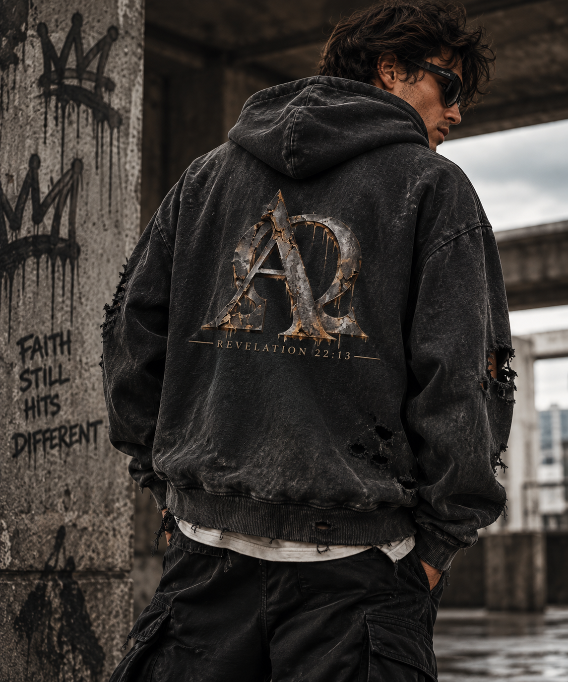 Alpha & Omega — Revelation Distressed Zip Hoodie — Black