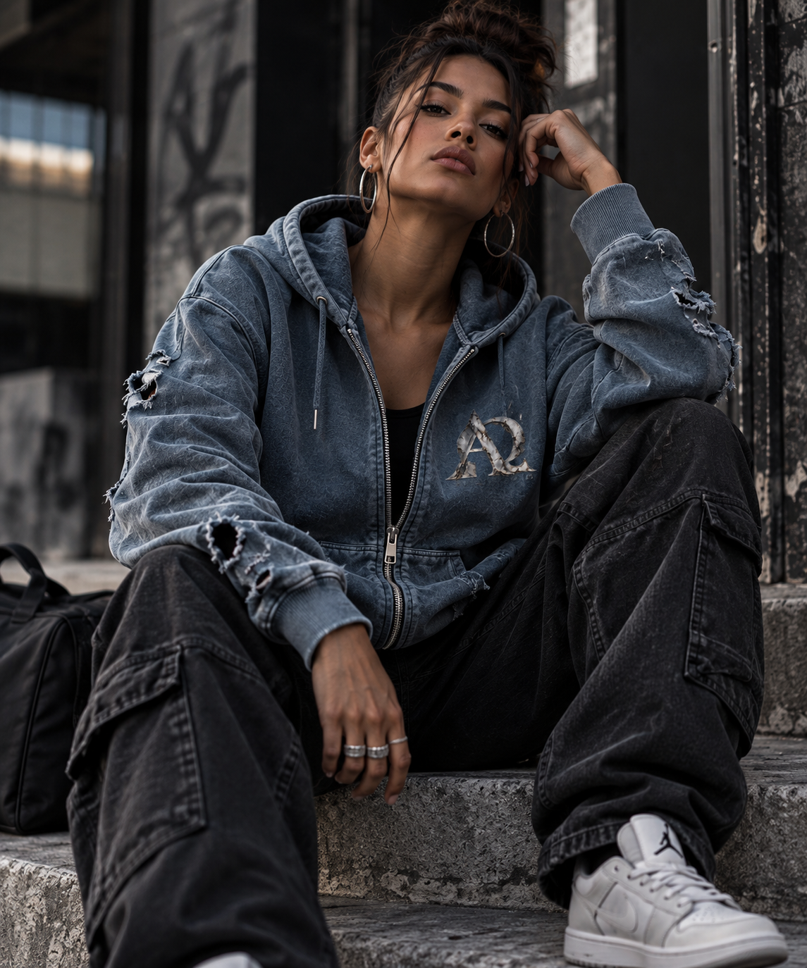 Alpha & Omega — Revelation Distressed Zip Hoodie — Washed Blue