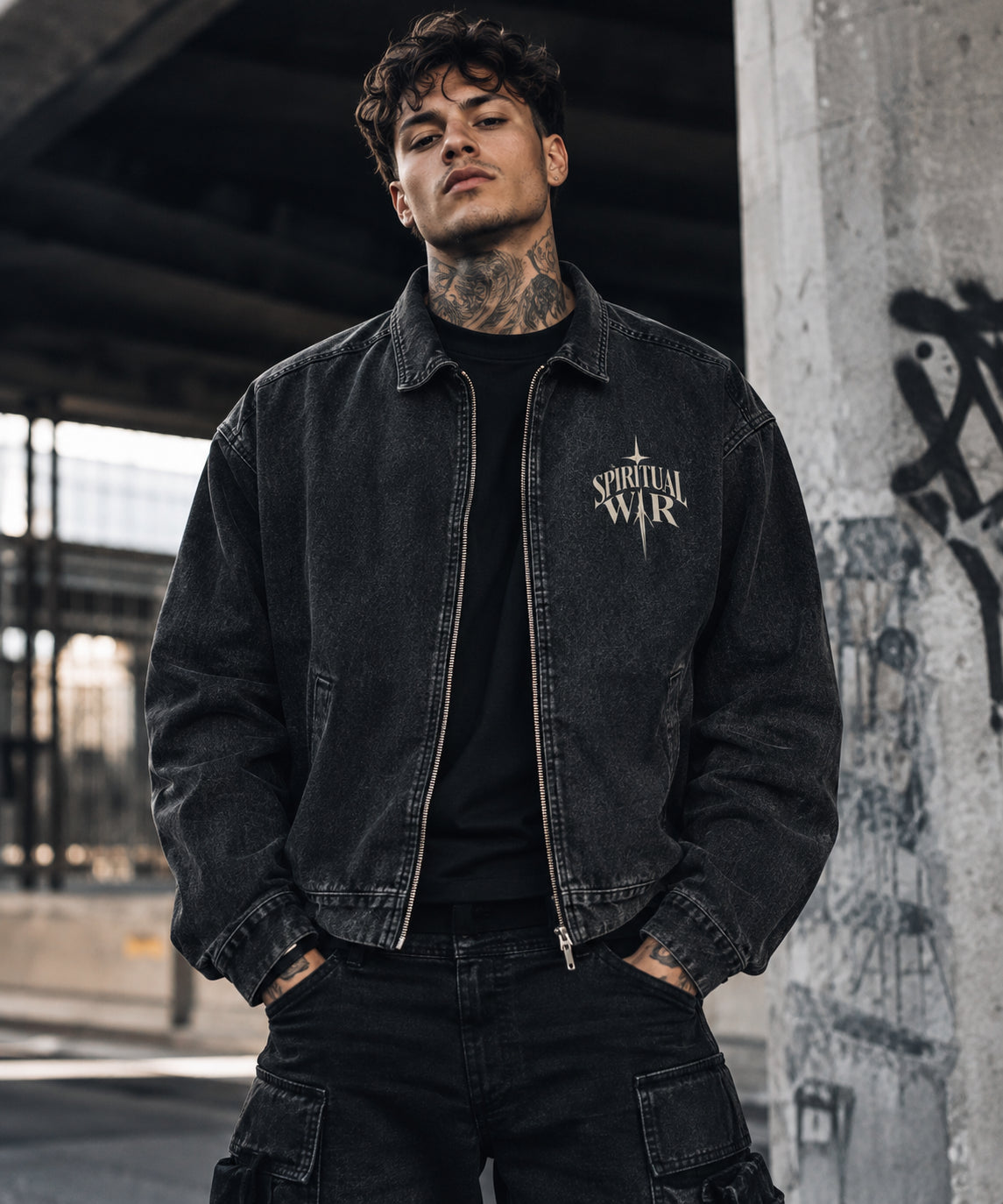 Spiritual War — Vintage Washed Denim Jacket