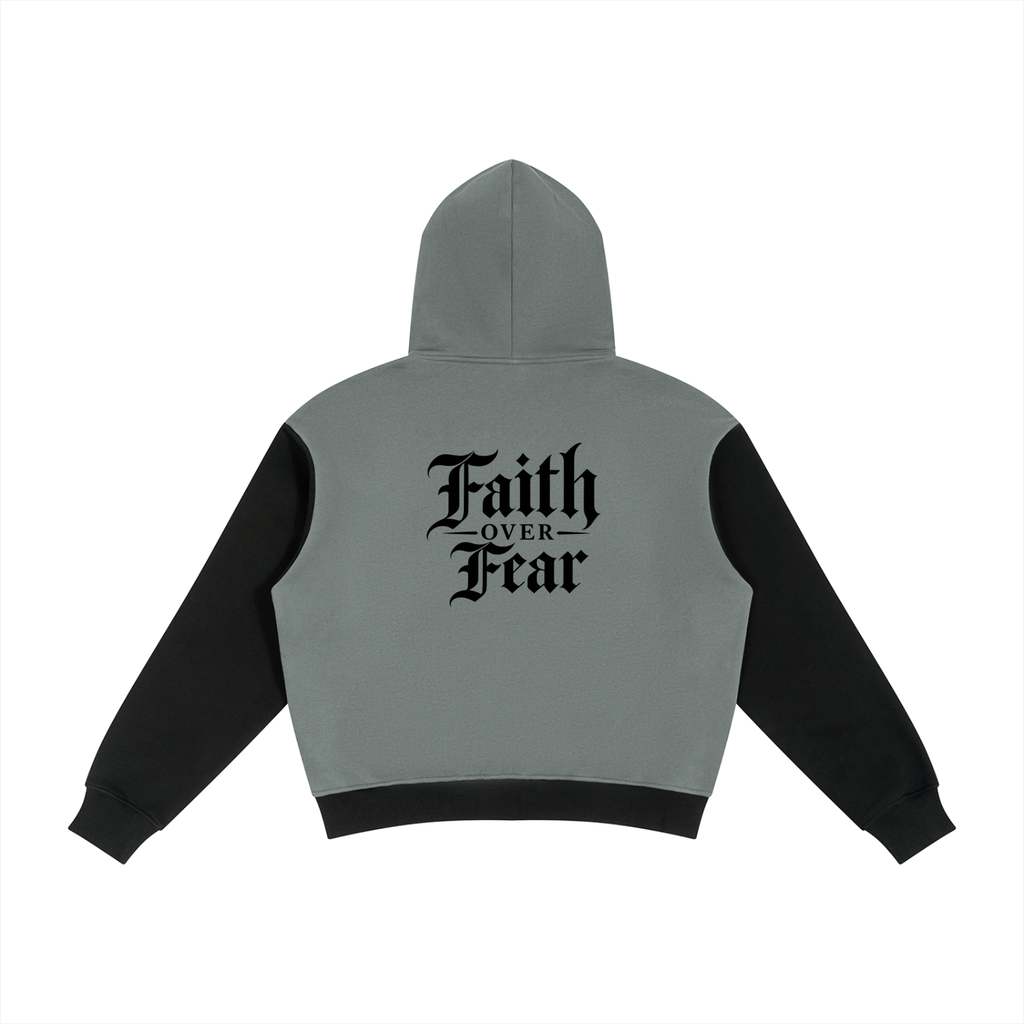FAITH OVER FEAR COLOUR BLOCK FLEECE ZIP HOODIE