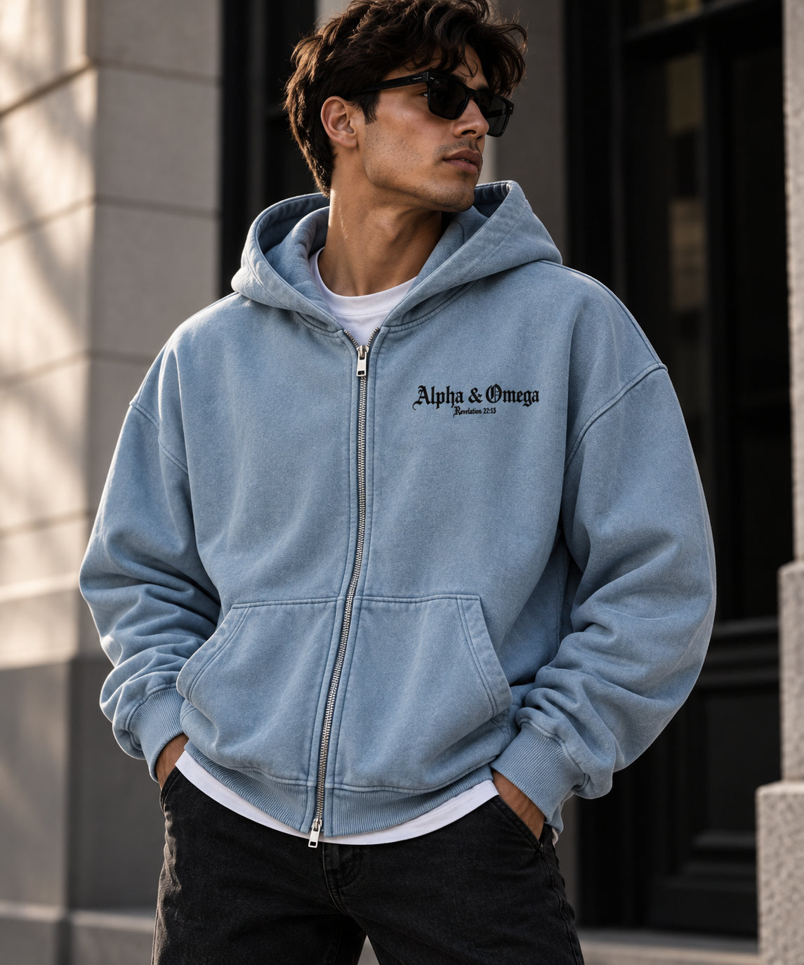 Alpha & Omega — Vintage Wash Zip Hoodie